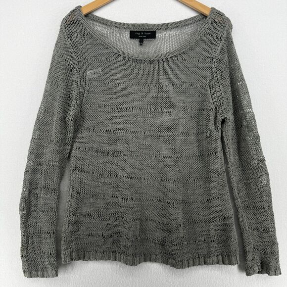 rag & bone Sweaters - RAG & BONE Sweater Womens S Textured Open Knit Boat Neck Cotton Silk Blend Gray